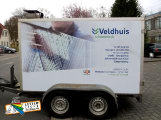 Aanhanger sticker reclame Schoonmaakbedrijf.